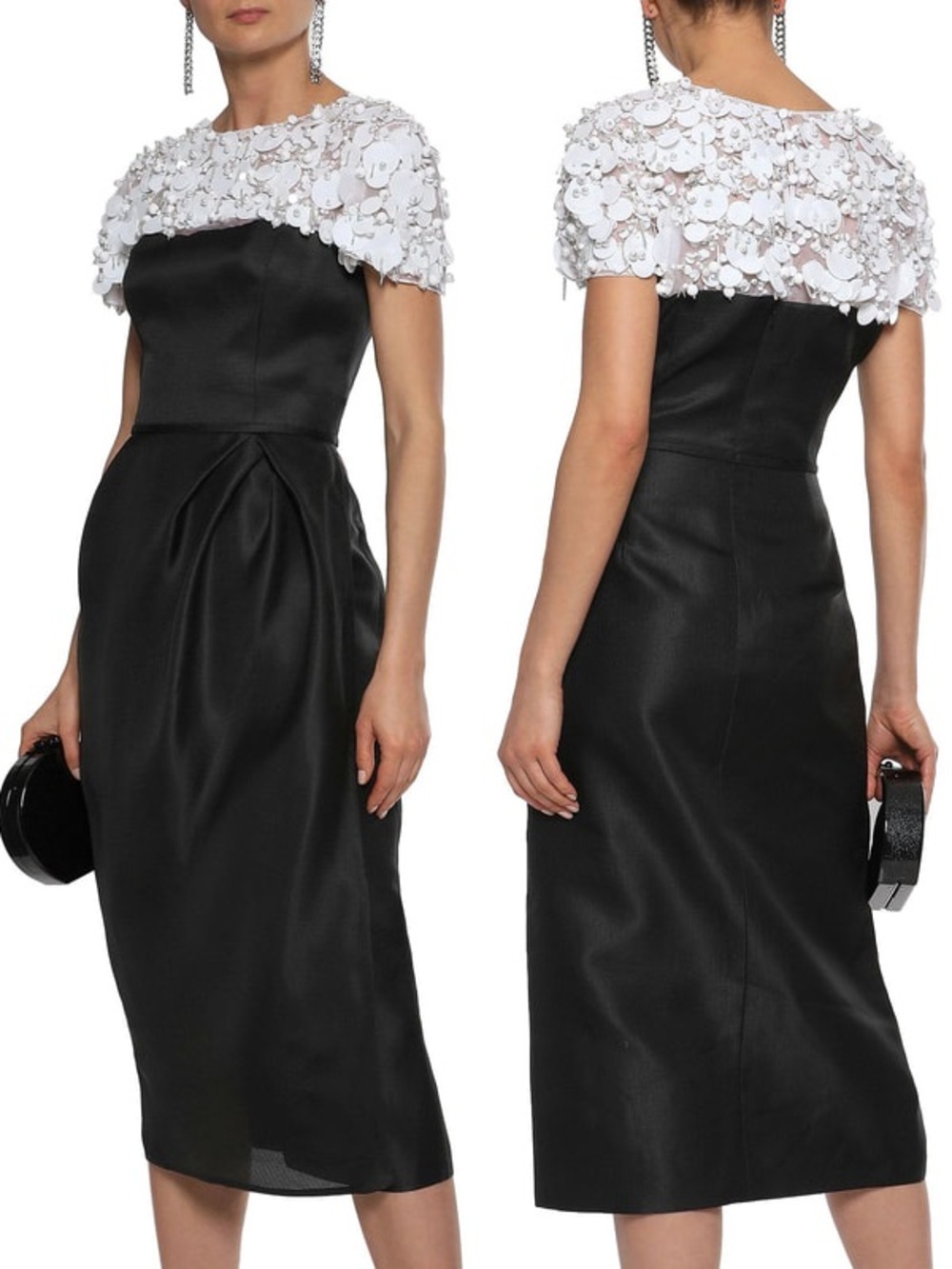 Carolina Herrera Silk Midi Dress with White Sequin Capelet